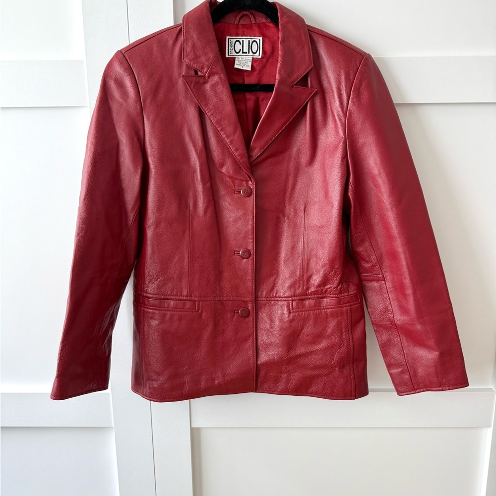 Clio Red Genuine Leather Jacket. Size small.